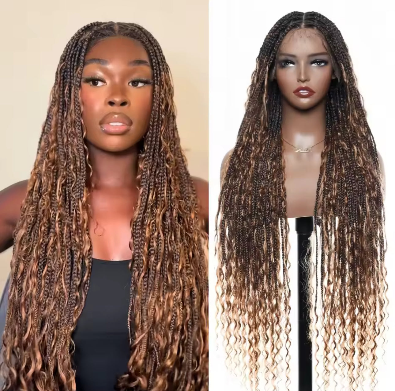 Premium Lace Front Περούκα με Braids & Μπούκλες – Σκούρο Καστανό ανοικτό με Ανταύγειες | 70cm (Copy)