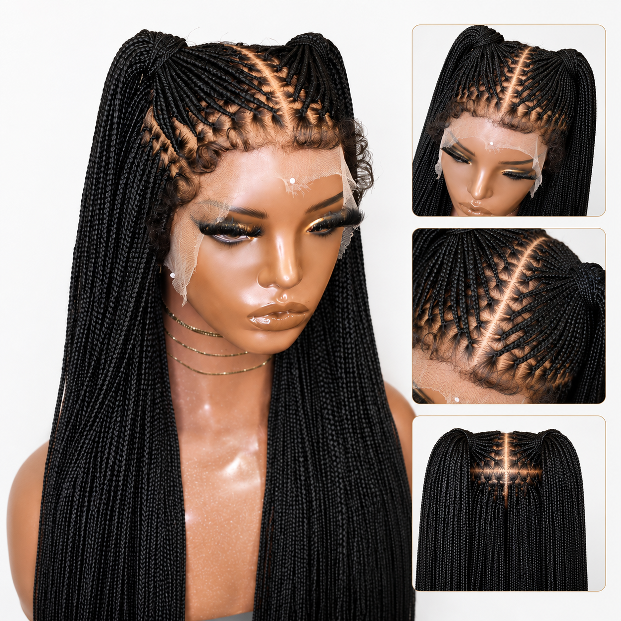 Premium Lace Front Περούκα με micro braids & Μπούκλες – Μαύρο | 70cm