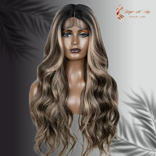 Περούκα 75εκ καστανή μπαλαγιάζ ξανθο με χαλαρές μπούκλες #00173