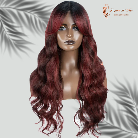 Περούκα- μακριά φράντζα κοκκινη με σκούρα ρίζα, χαλαρή μπούκλα. #00131