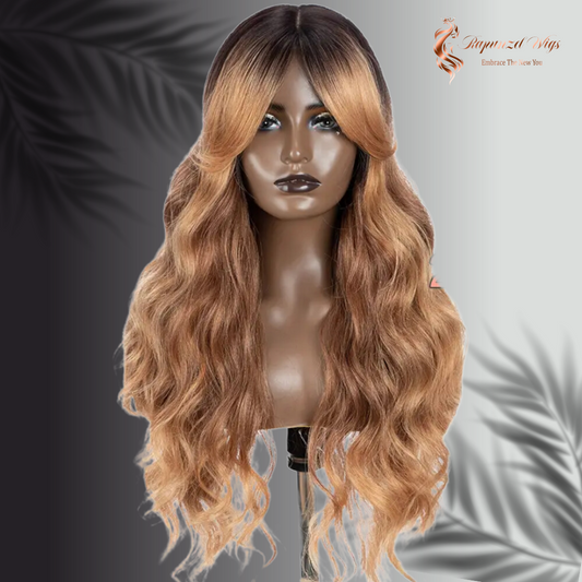 Περούκα- μακρία φράντζα τζίντερ με σκούρα ρίζα, 70 εκ, χαλαρή μπούκλα. #00130