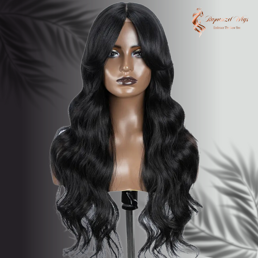 Περούκα- μακριά φράντζα μαύρη με σκούρα ρίζα,70 εκ, χαλαρή μπούκλα. #00132