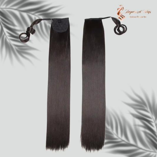 Αλογοουρά σκούρο καστανή ίσια με μάκρος 80 εκατοστά.